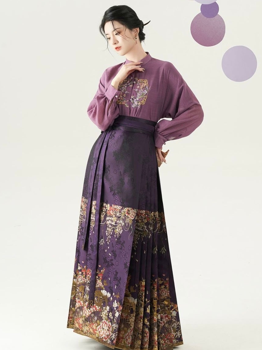 Wisteria Vines Modern Ming Style Hanfu x Mamian Skirt