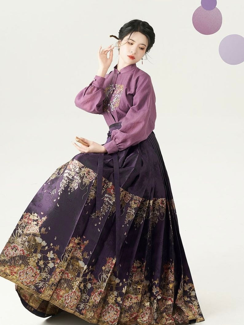 Wisteria Vines Modern Ming Style Hanfu x Mamian Skirt
