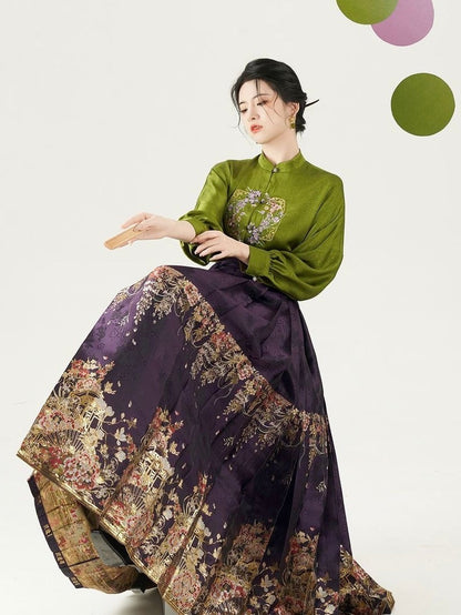 Wisteria Vines Modern Ming Style Hanfu x Mamian Skirt