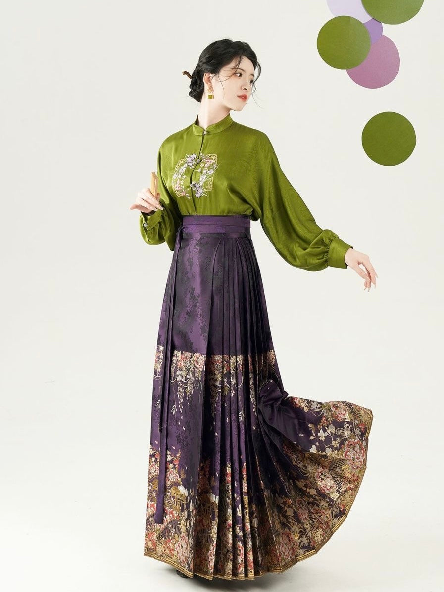 Wisteria Vines Modern Ming Style Hanfu x Mamian Skirt