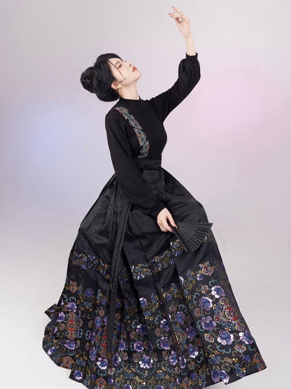 Night Fleur Modern Ming Style Hanfu x Mamian Skirt