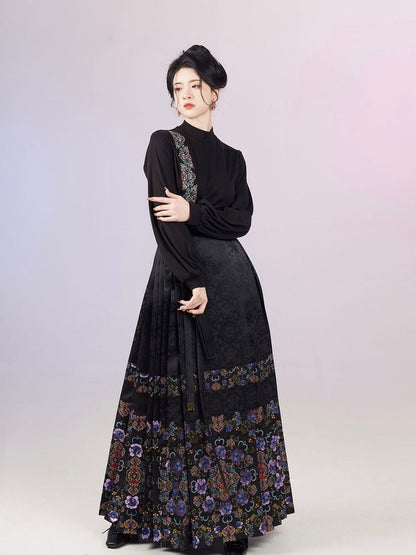Night Fleur Modern Ming Style Hanfu x Mamian Skirt