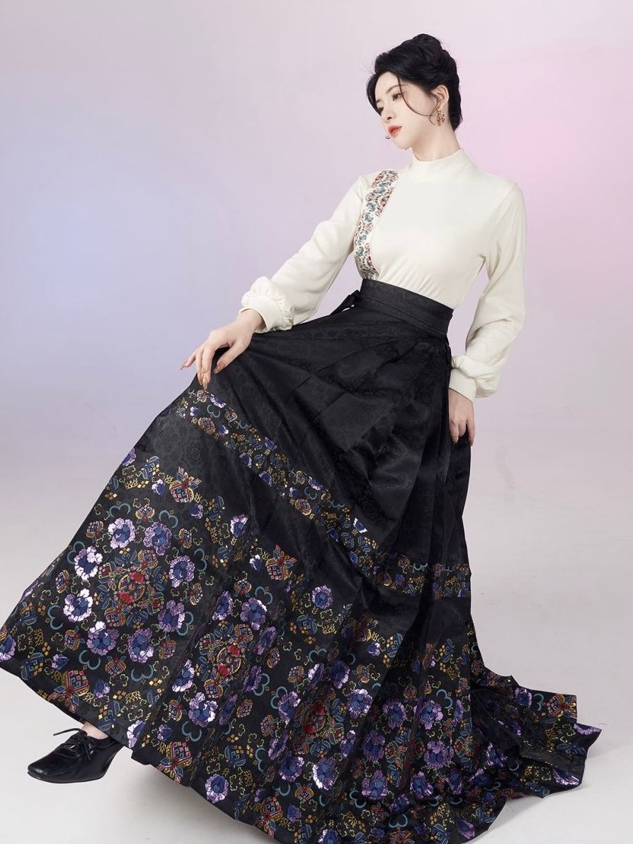 Night Fleur Modern Ming Style Hanfu x Mamian Skirt
