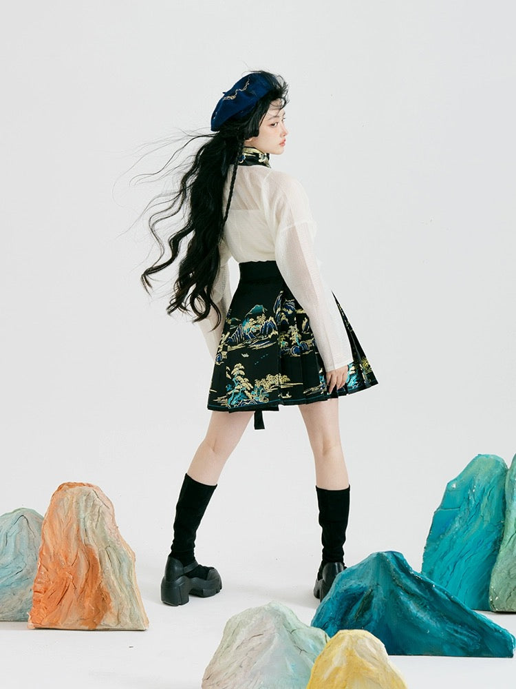 Cloudscape Modern Ming Style Mamian Skirt Hanfu