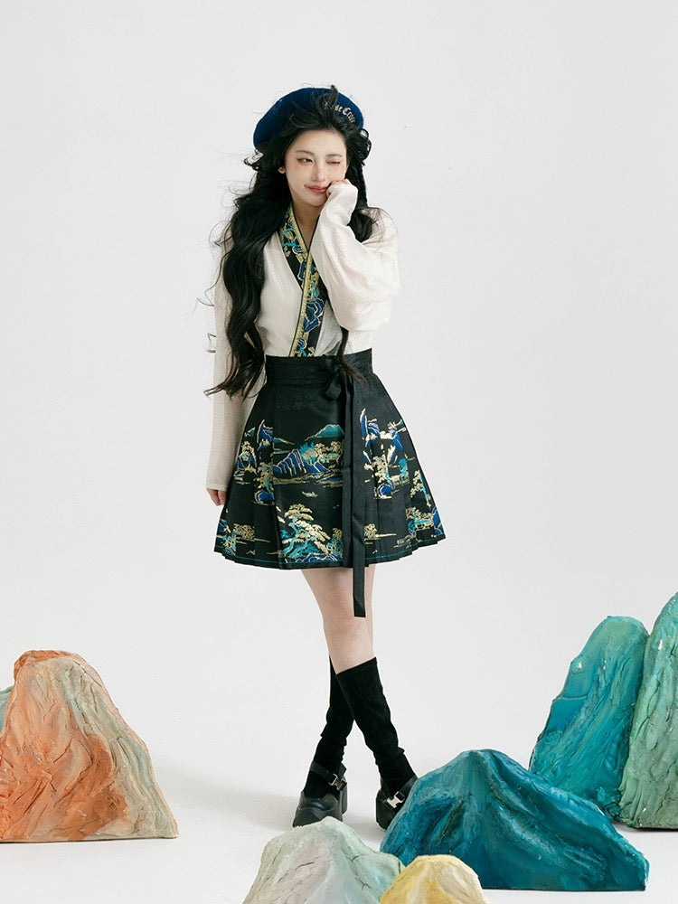 Cloudscape Modern Ming Style Mamian Skirt Hanfu