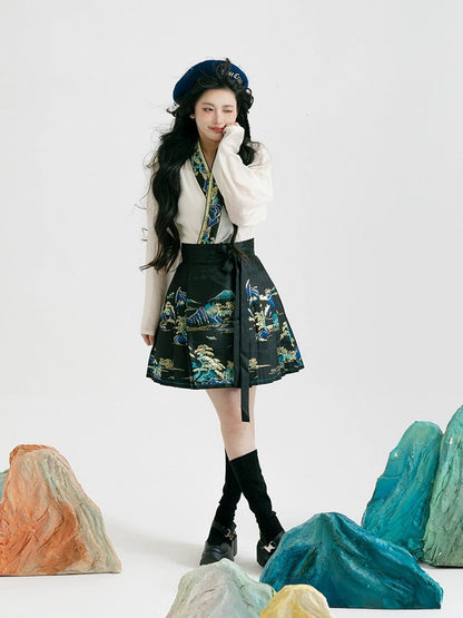 Cloudscape Modern Ming Style Mamian Skirt Hanfu
