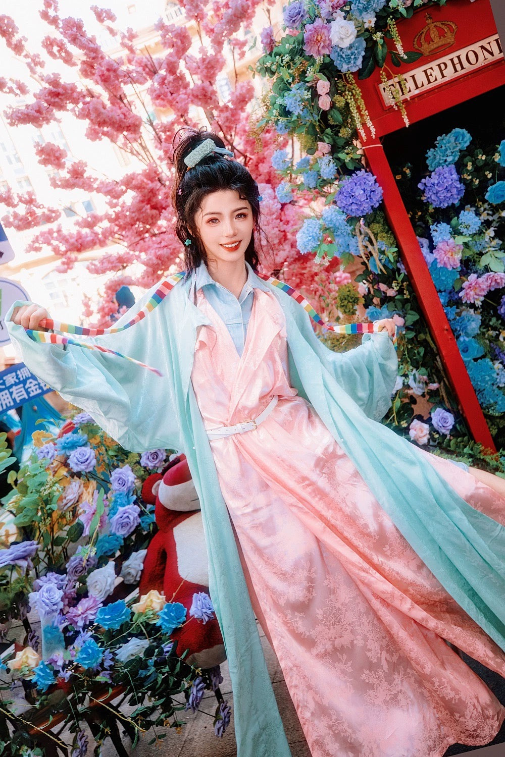 Tang Dynasty Hanfu Robe - Mint Peach 柳桃
