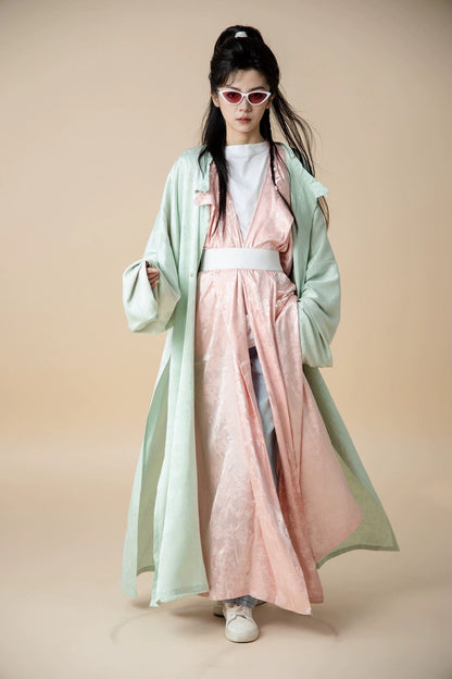 Tang Dynasty Hanfu Robe - Mint Peach 柳桃