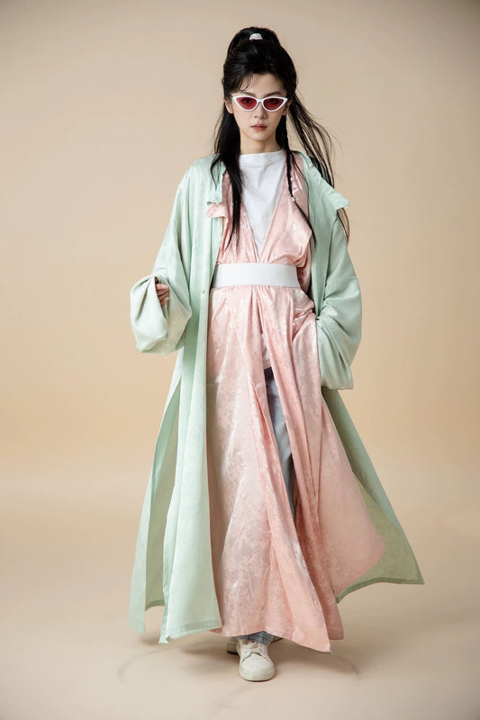 Tang Dynasty Hanfu Robe - Mint Peach 柳桃