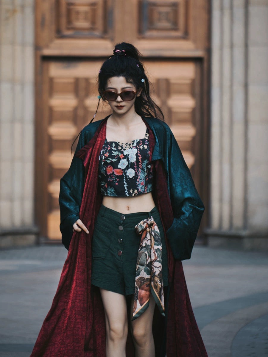 Tang Dynasty Hanfu Robe - Emerald Scarlet 墨翠赤岭