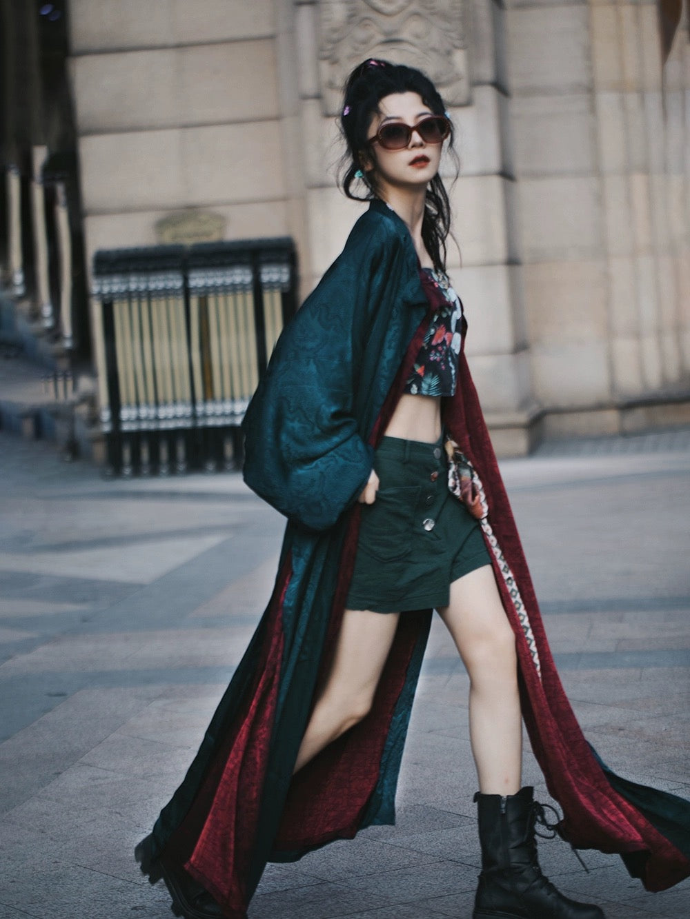 Tang Dynasty Hanfu Robe - Emerald Scarlet 墨翠赤岭