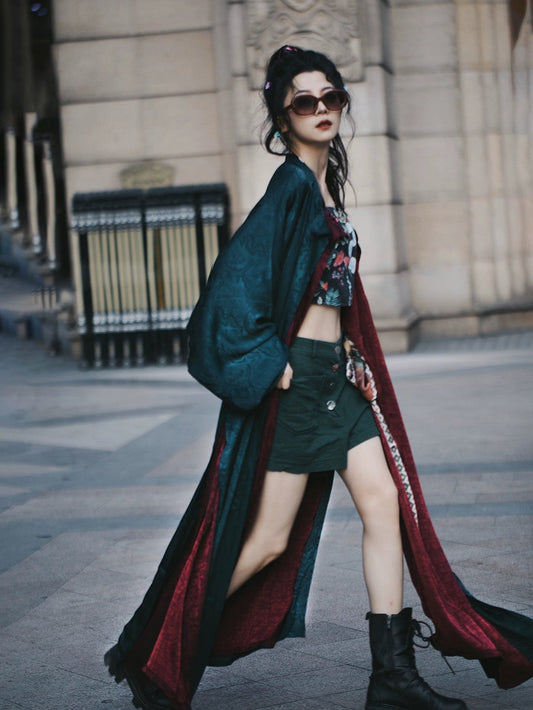 Tang Dynasty Hanfu Robe - Emerald Scarlet 墨翠赤岭