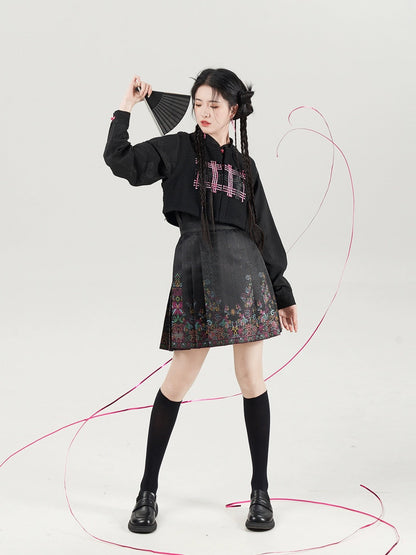 Blooming Rose Ming Style Mini Mamian Skirt Hanfu