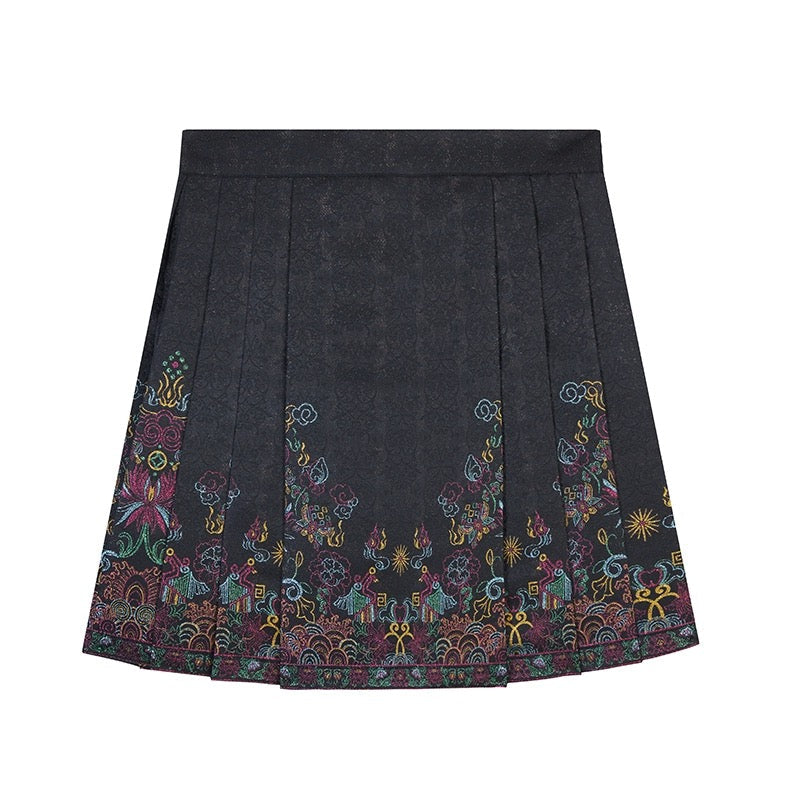 Blooming Rose Ming Style Mini Mamian Skirt Hanfu
