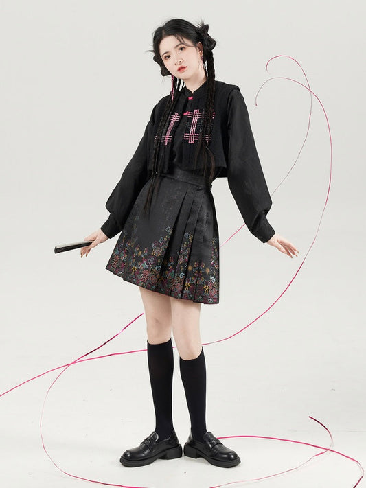 Blooming Rose Ming Style Mini Mamian Skirt Hanfu