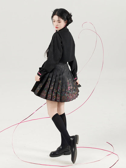 Blooming Rose Ming Style Mini Mamian Skirt Hanfu