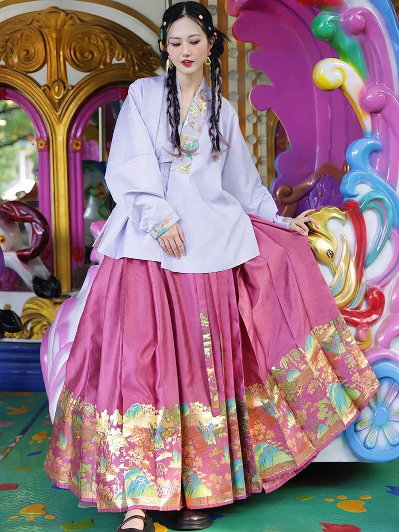 Cotton Candy Ming Style Mamian Skirt Hanfu