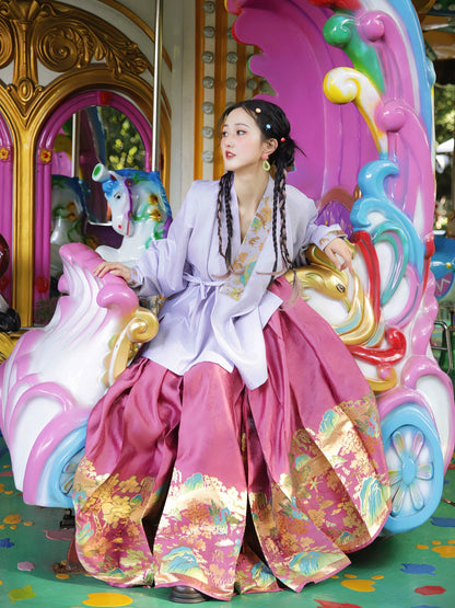 Cotton Candy Ming Style Mamian Skirt Hanfu
