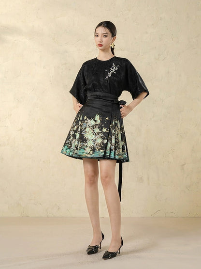 Sliver Sea Modern Hanfu Ming Style Mini Mamian Skirt