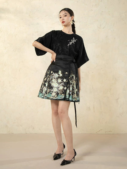 Sliver Sea Modern Hanfu Ming Style Mini Mamian Skirt