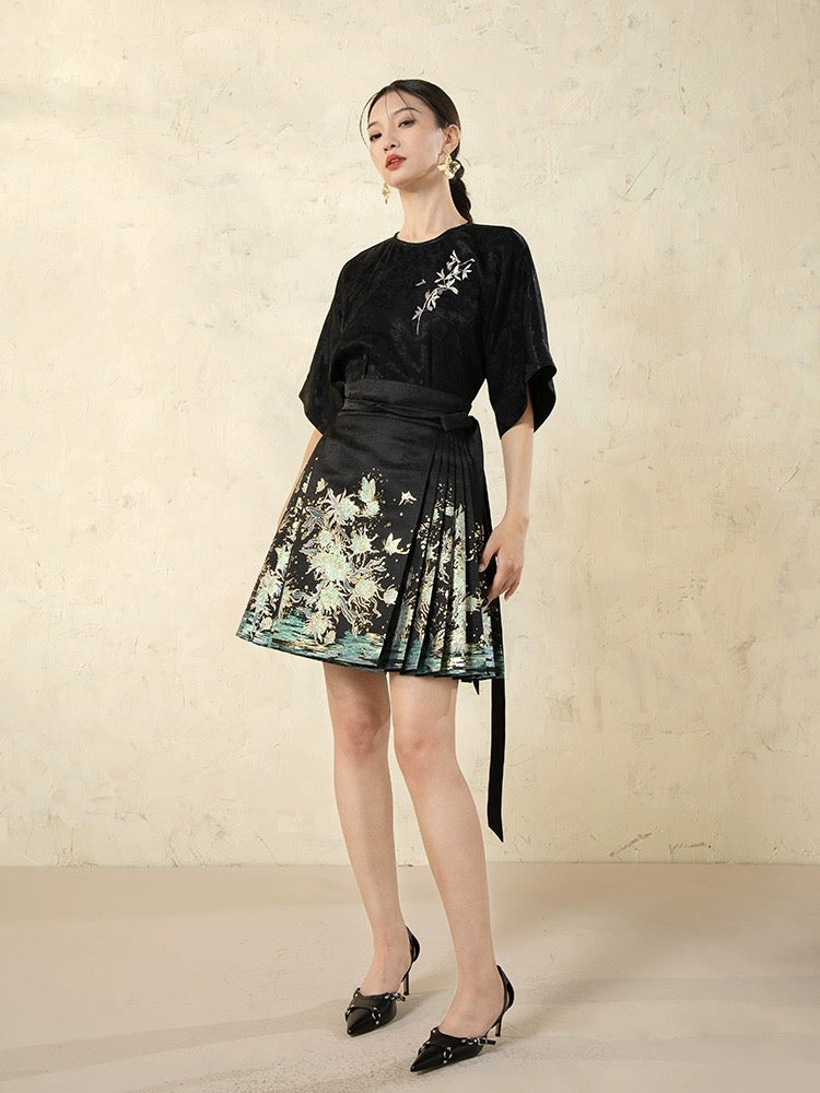 Sliver Sea Modern Hanfu Ming Style Mini Mamian Skirt