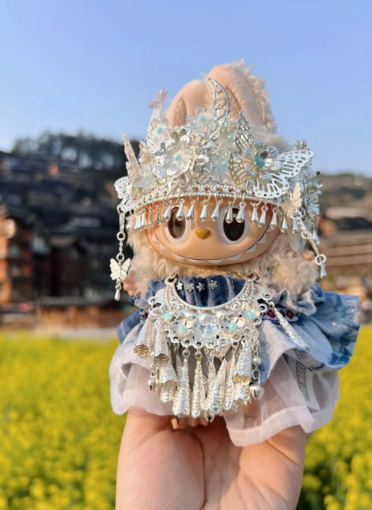 17cm Labubu Plush Doll Traditional Costume – Miao Style