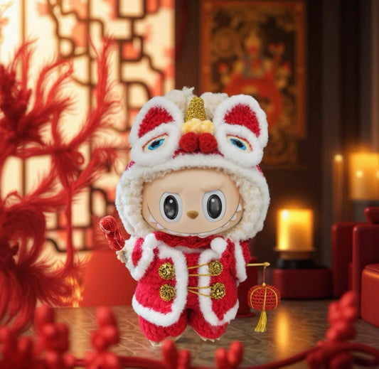 17cm Labubu Plush Doll Traditional Costume - Chinese Lions