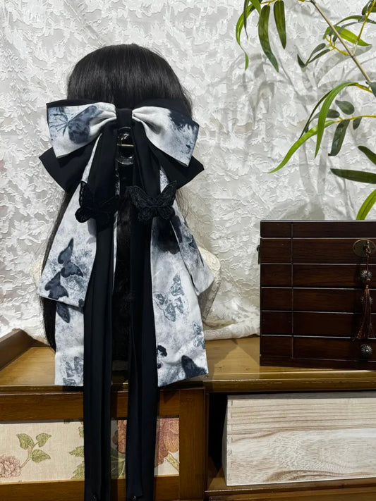 Large Oriental Hair Bows: Calligraphy Butterflies