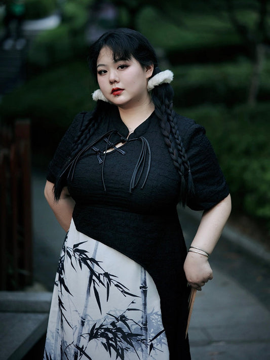 New Chinese Style Cheongsam Dress, Ink Bamboo (Preorder)