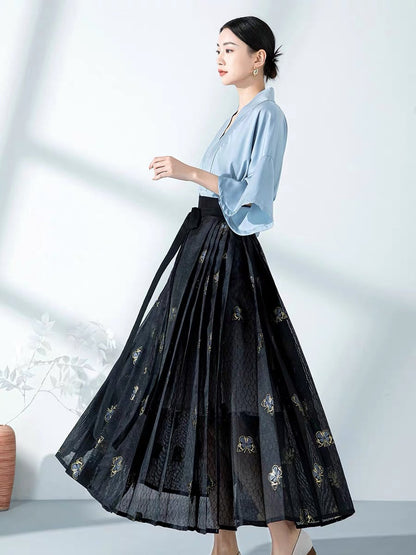 Ruffles Modern Ming Style Mamian Skirt Hanfu