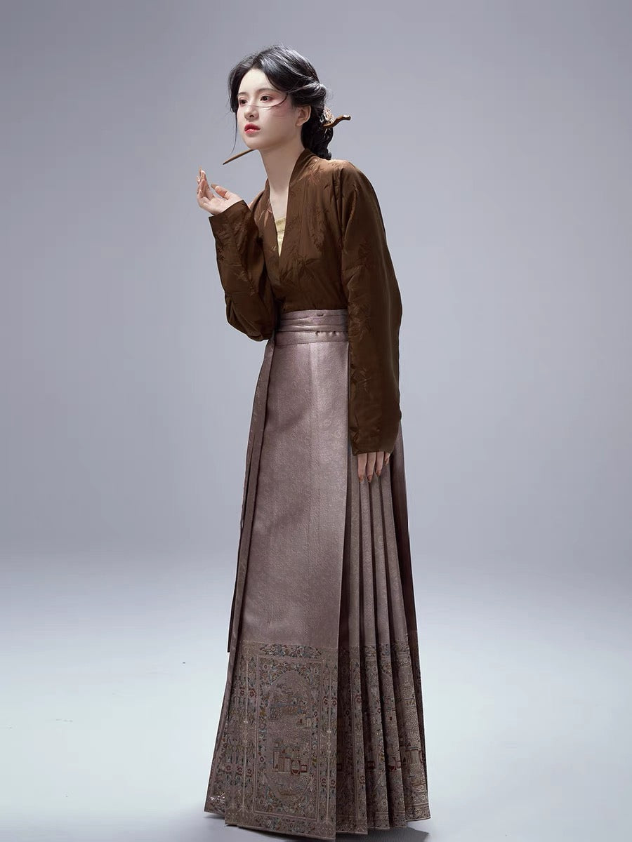 Mocha Modern Ming Style Mamian Skirt Hanfu