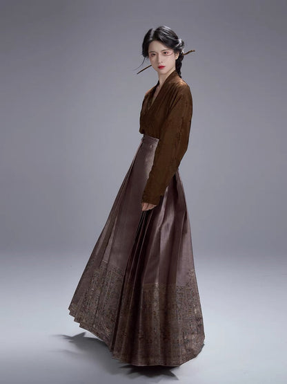 Mocha Modern Ming Style Mamian Skirt Hanfu