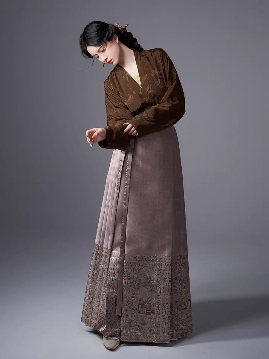 Mocha Modern Ming Style Mamian Skirt Hanfu