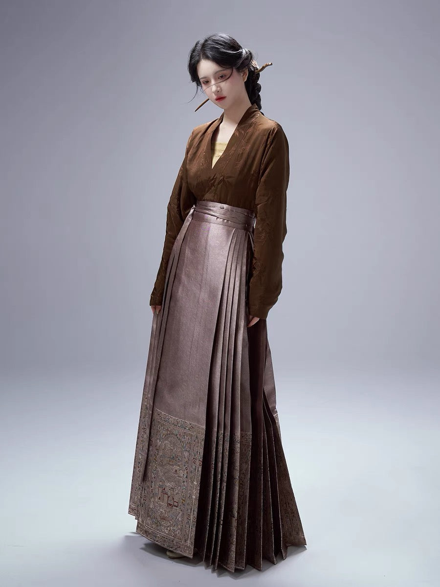 Mocha Modern Ming Style Mamian Skirt Hanfu
