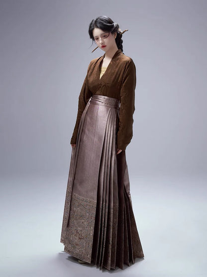 Mocha Modern Ming Style Mamian Skirt Hanfu