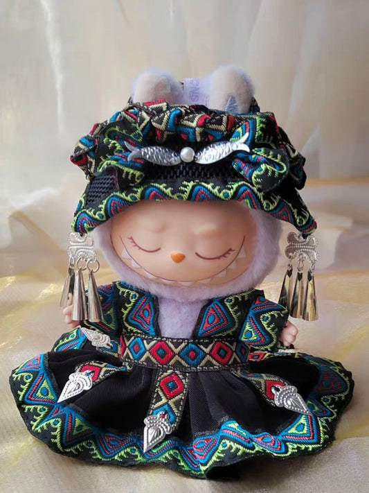17cm Labubu Plush Doll Traditional Costume – Guangxi Zhuang Ethnic