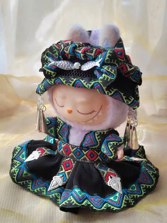 17cm Labubu Plush Doll Traditional Costume – Guangxi Zhuang Ethnic