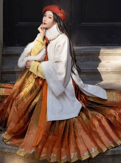 Persimmon Modern Ming Style Mamian Skirt Hanfu