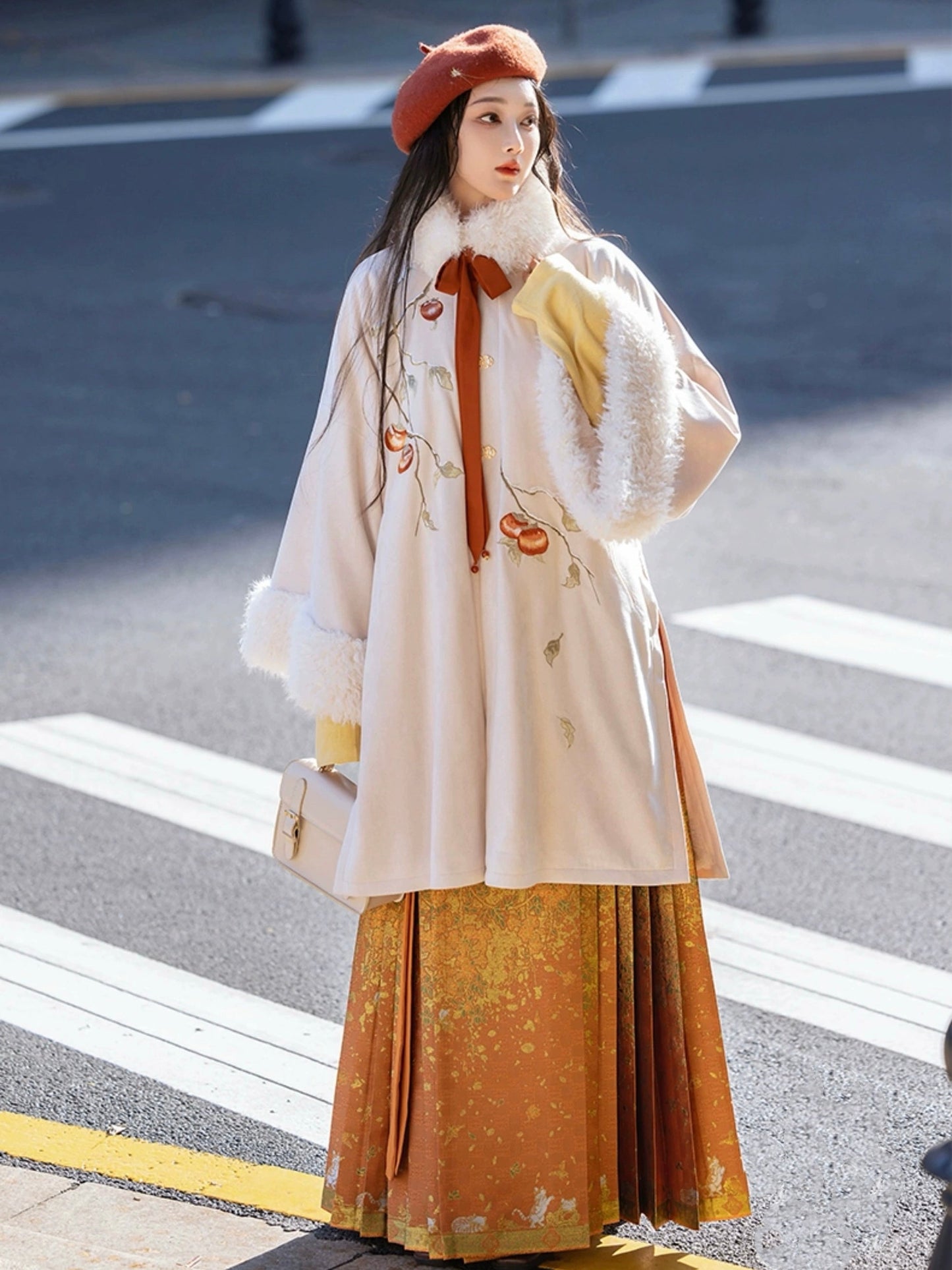 Persimmon Modern Ming Style Mamian Skirt Hanfu