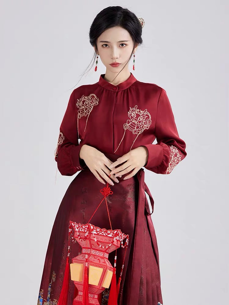 Lunar Dragon Modern Ming Style Mamian Skirt Hanfu