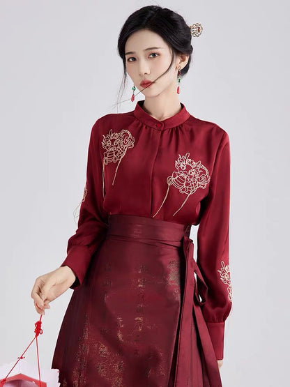 Lunar Dragon Modern Ming Style Mamian Skirt Hanfu