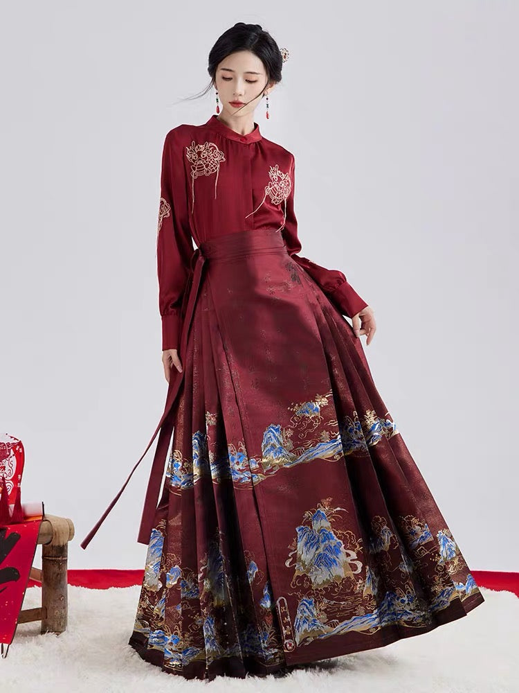 Lunar Dragon Modern Ming Style Mamian Skirt Hanfu