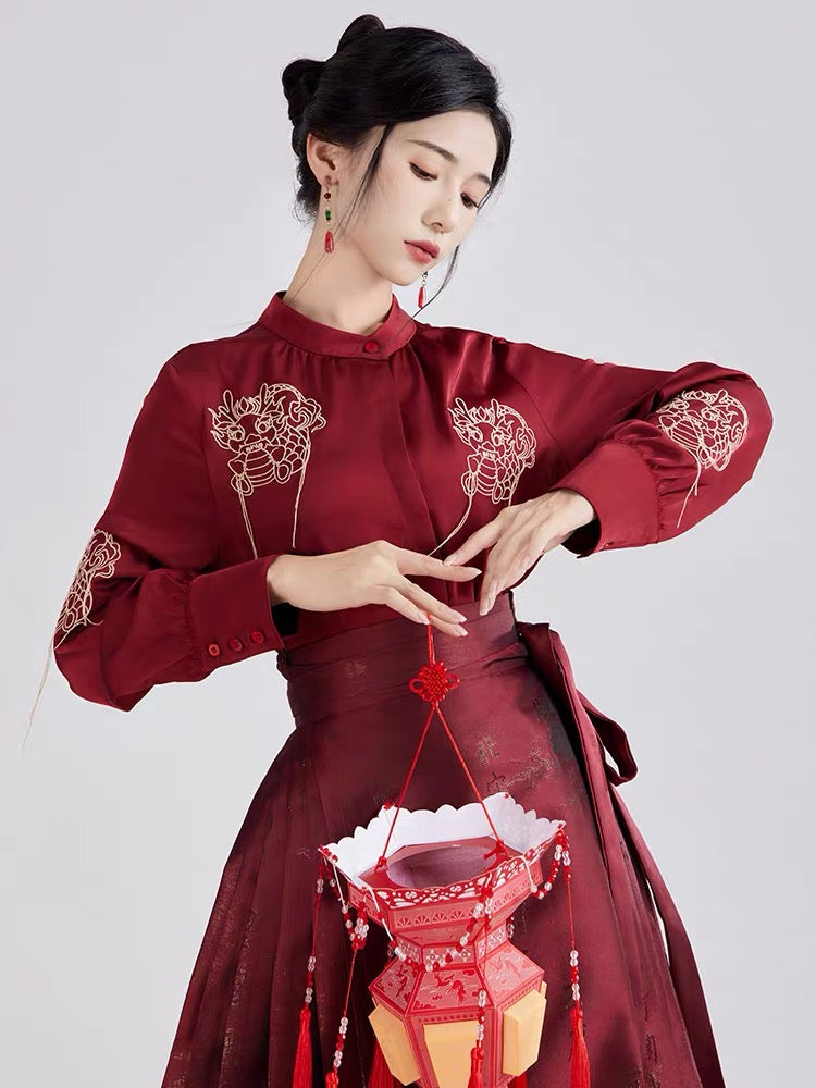 Lunar Dragon Modern Ming Style Mamian Skirt Hanfu