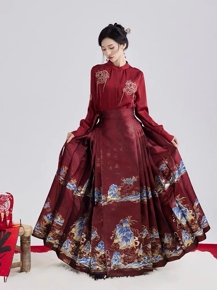 Lunar Dragon Modern Ming Style Mamian Skirt Hanfu