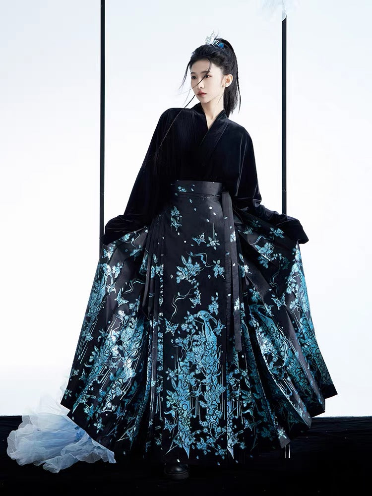 Glitter Night Modern Ming Style Mamian Skirt Hanfu