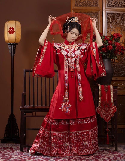 Ming Dynasty Hanfu, Robe, Bridal, Mamianqun, Qixi