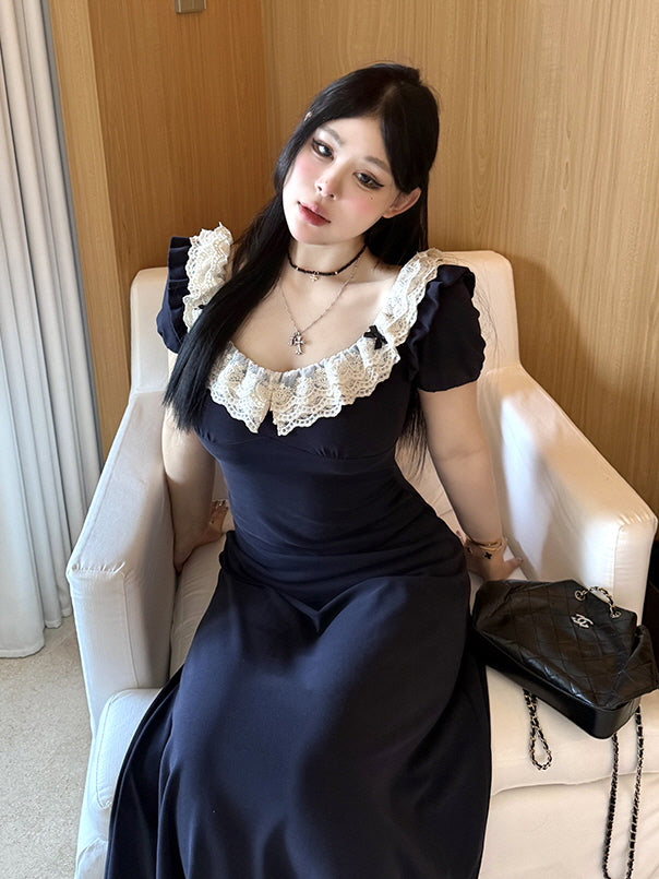 Midnight Lace Ruffle Dress