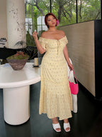 Lemon Blossom Ruffle Midi Dress