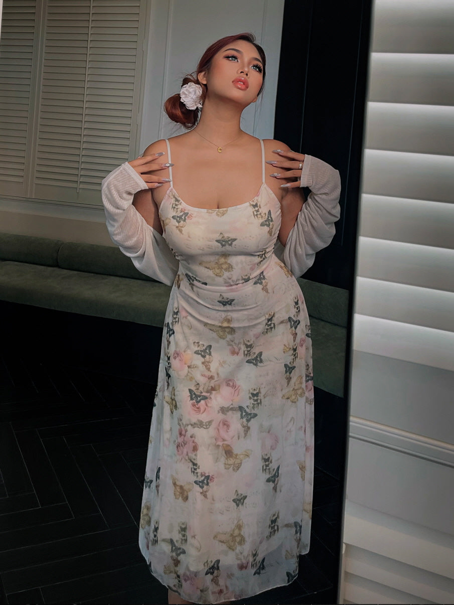 Butterfly Garden Sheer Slip Dress & Cardigan