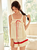 Cream Ruffle Camisole Set